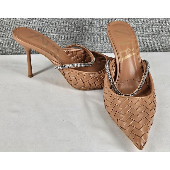 ZARA WOMEN’S SPARKLE STRAP MULES SIZE 38 US 7.5–8 • POINTED TOE • STILETTO HEEL - Picture 10 of 12